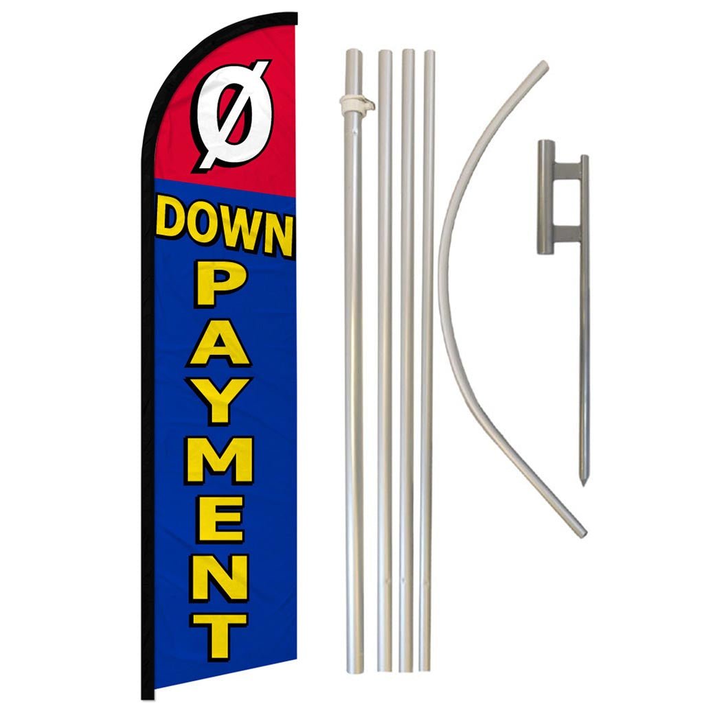 0 Down Payment (Red & Blue) Windless Banner Flag & Pole Kit - Flags Importer