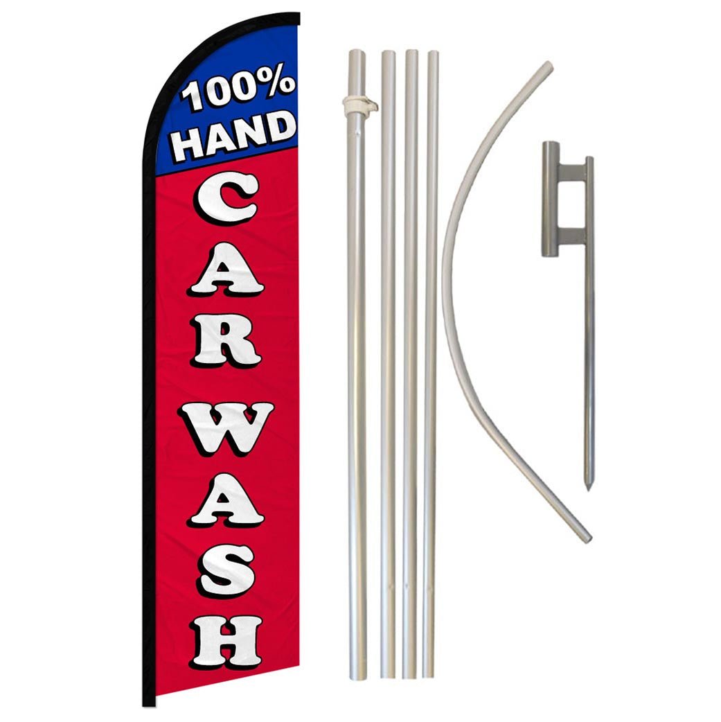 100% Hand Car Wash Windless Banner Flag & Pole Kit - Flags Importer