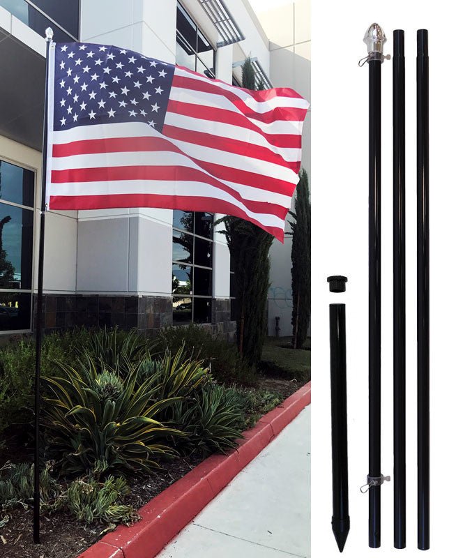 10ft Aluminum (Black) Outdoor Pole with Ground Spike - Flags Importer