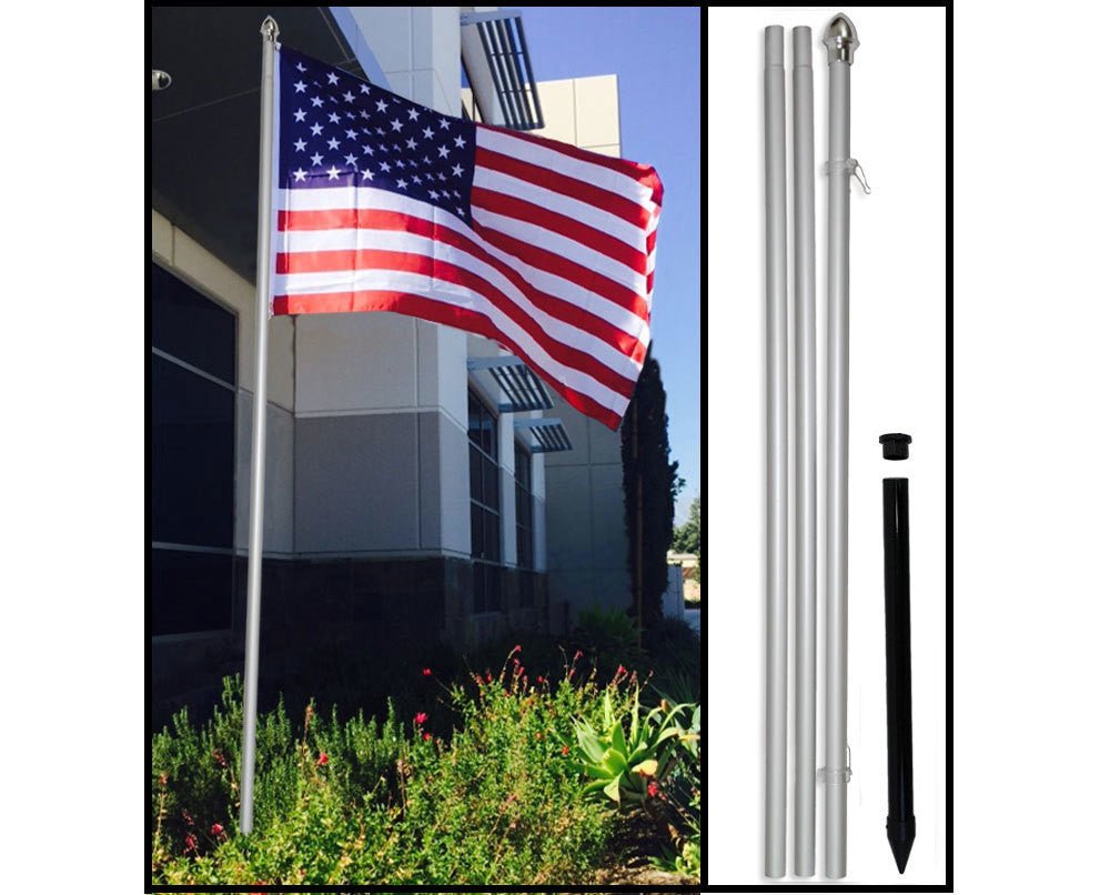 10ft Aluminum (Silver) Outdoor Pole with Ground Spike - Flags Importer