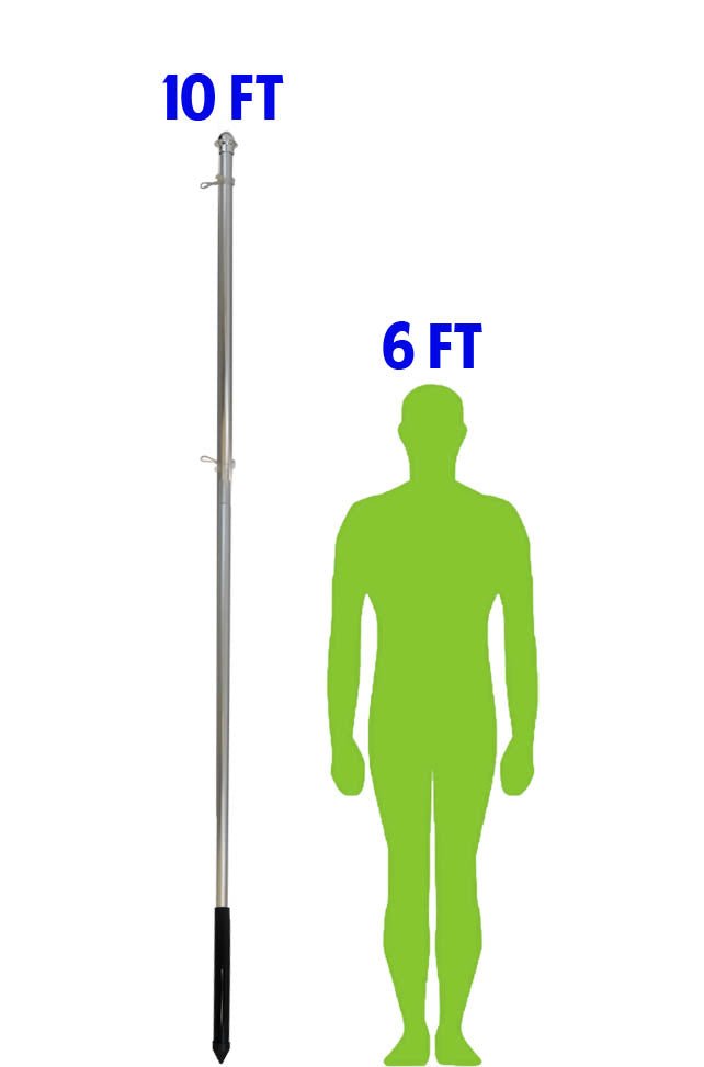 10ft Aluminum (Silver) Outdoor Pole with Ground Spike - Flags Importer