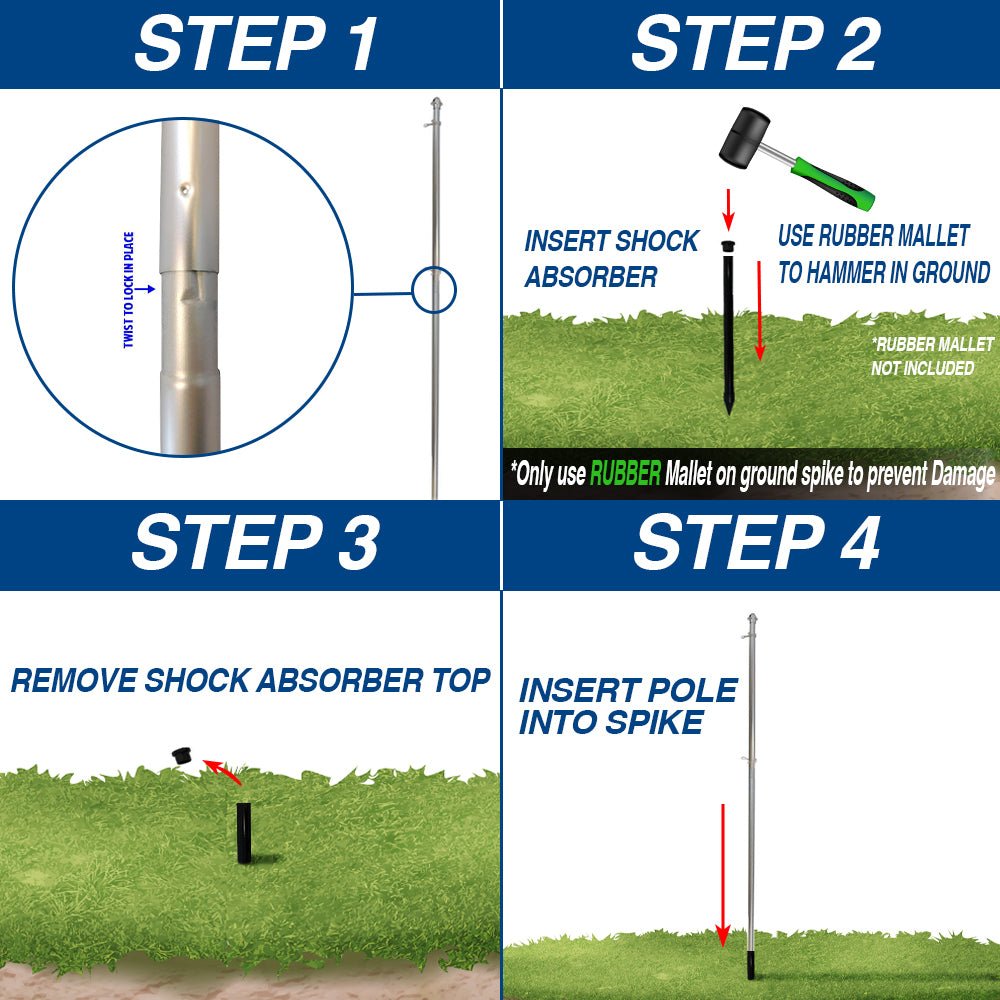 10ft Aluminum (White) Outdoor Pole with Ground Spike - Flags Importer