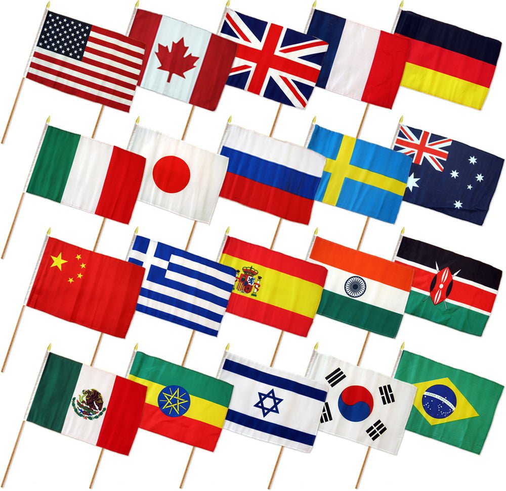 (12x18in) Set of 20 International Stick Flags - Flags Importer