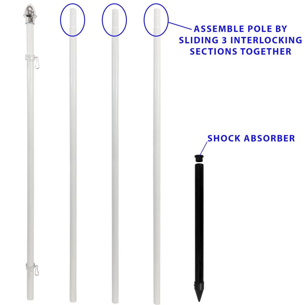 13ft Aluminum (White) Outdoor Pole with Ground Spike - Flags Importer