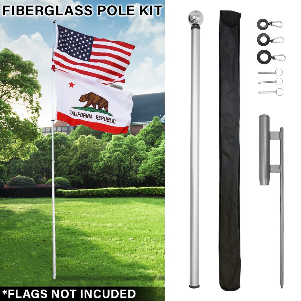 16ft Deluxe Fiberglass Pole & Ground Spike Kit - Flags Importer