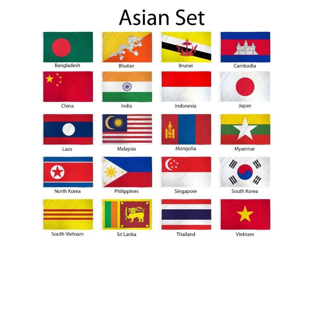 (2x3ft) Set of 20 Asian Flags - Flags Importer