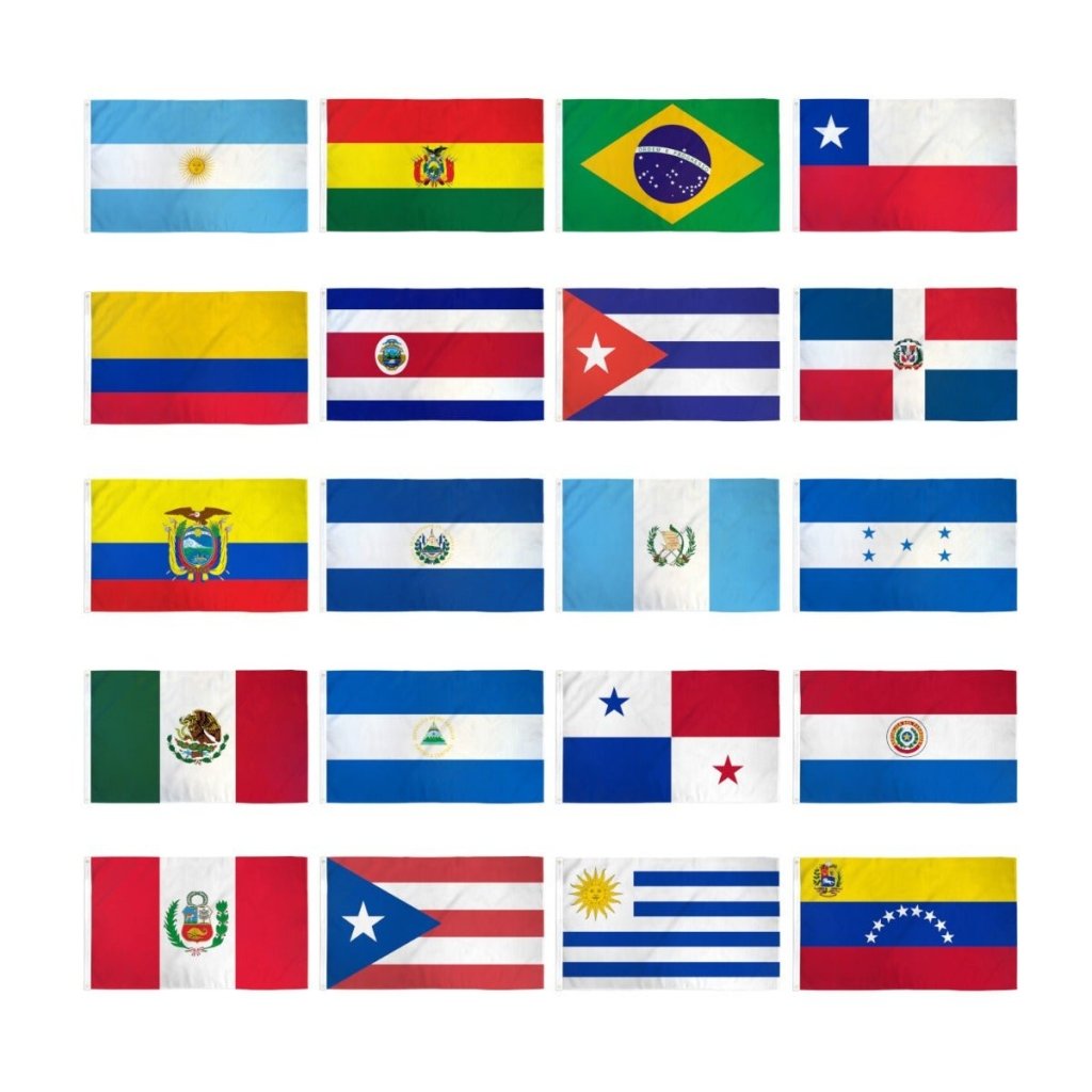 (2x3ft) Set of 20 Latin American Flags - Flags Importer