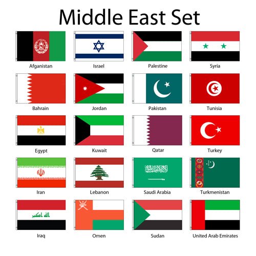 (2x3ft) Set of 20 Middle East Flags - Flags Importer