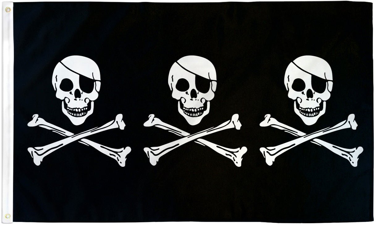 3 Skulls Pirate Flag 3x5ft Poly - Flags Importer