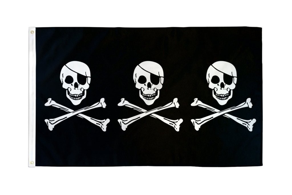 3 Skulls Pirate Flag 3x5ft Poly - Flags Importer