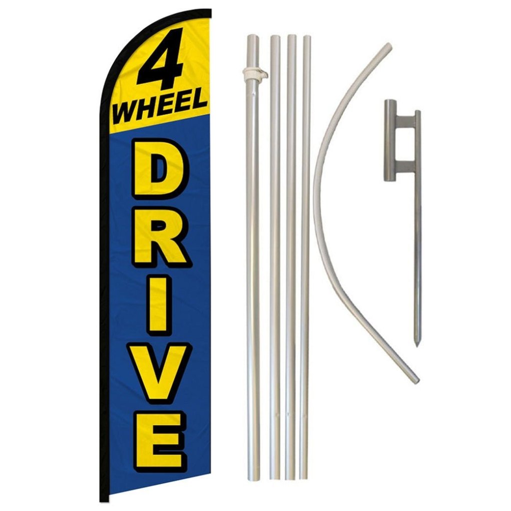 4 Wheel Drive (Blue & Yellow) Windless Banner Flag & Pole Kit - Flags Importer