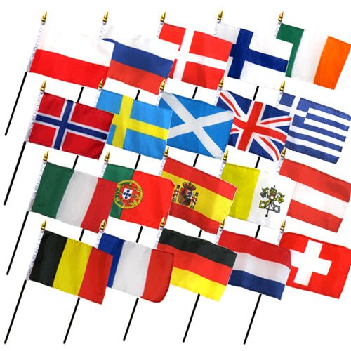 (4x6in) Set of 20 European Stick Flags - Flags Importer