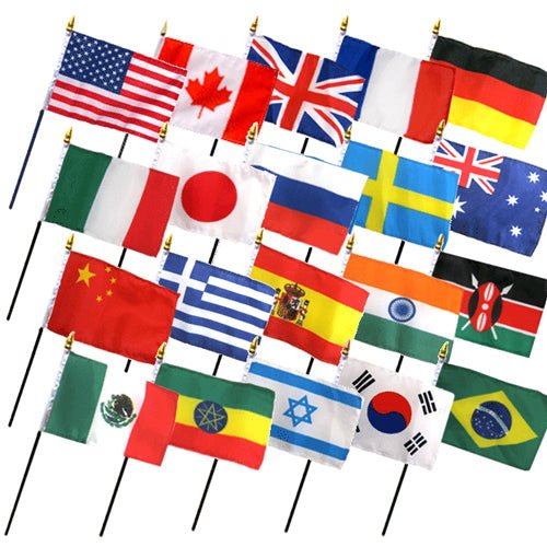 (4x6in) Set of 20 International Stick Flags - Flags Importer