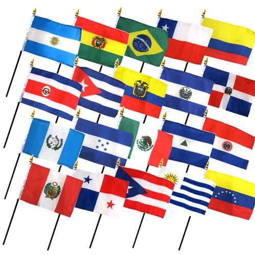 (4x6in) Set of 20 Latin American Stick Flags - Flags Importer