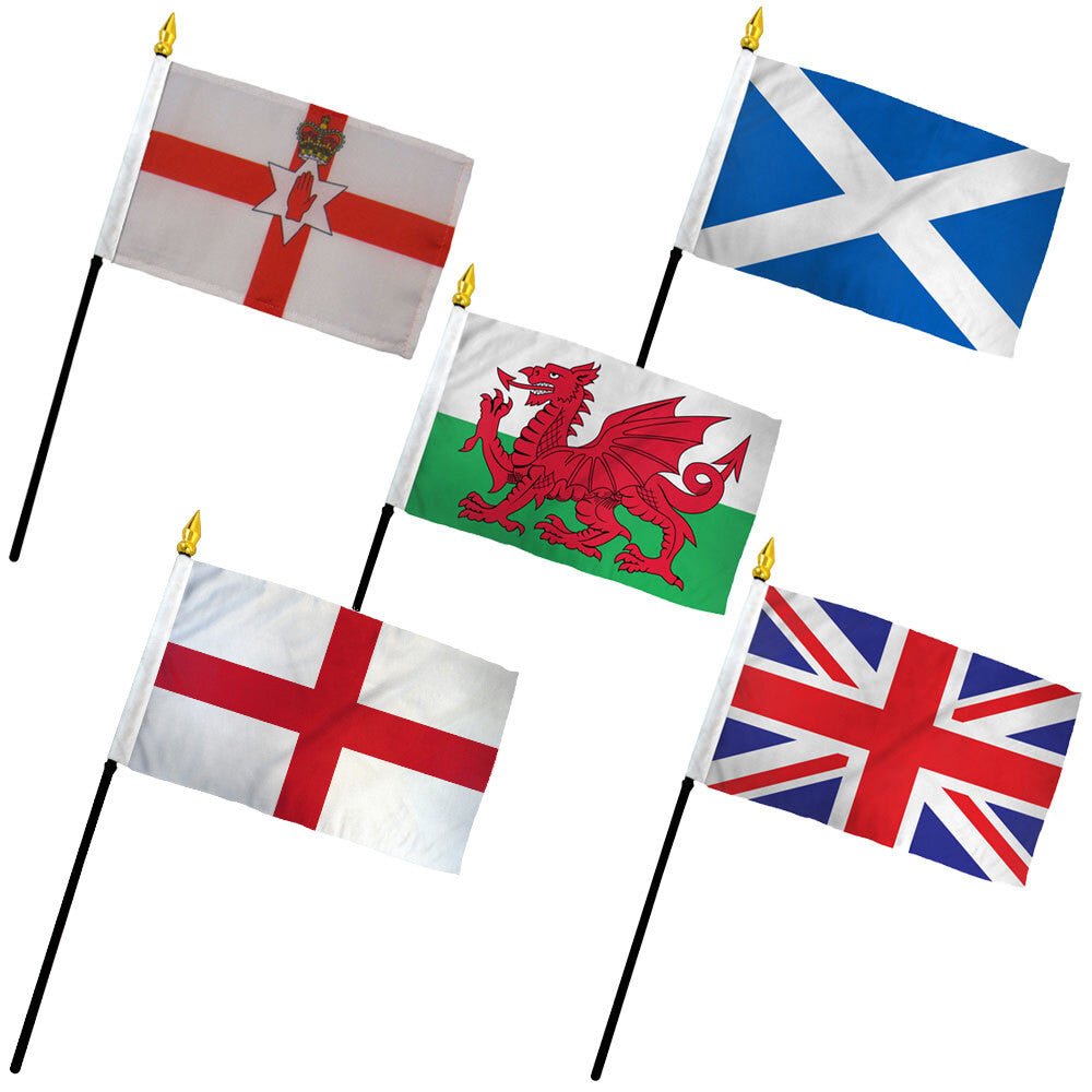 (4x6in) Set of 5 UK Country Stick Flags - Flags Importer