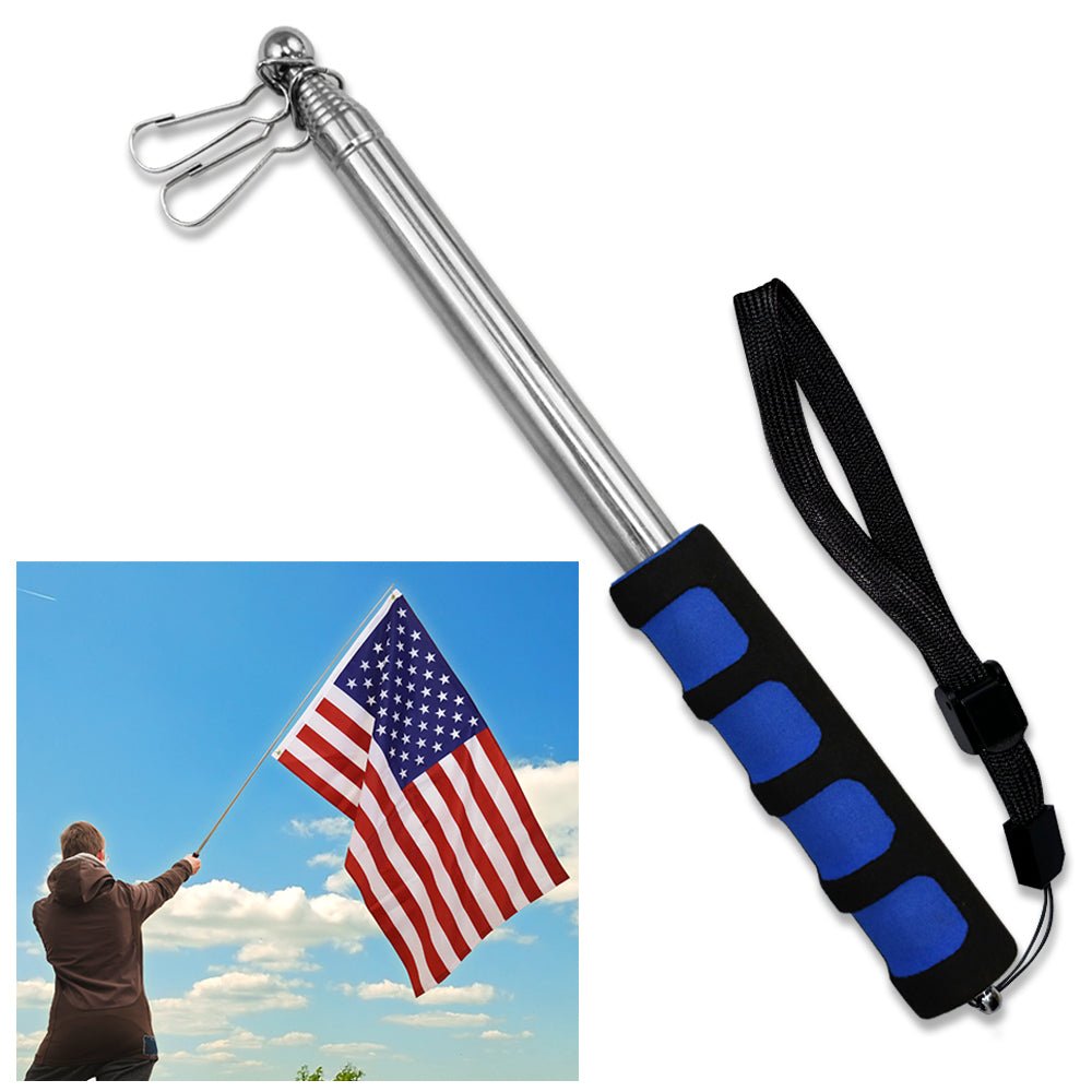 5ft Hand - Held Collapsible Flag Pole (Blue) - Flags Importer