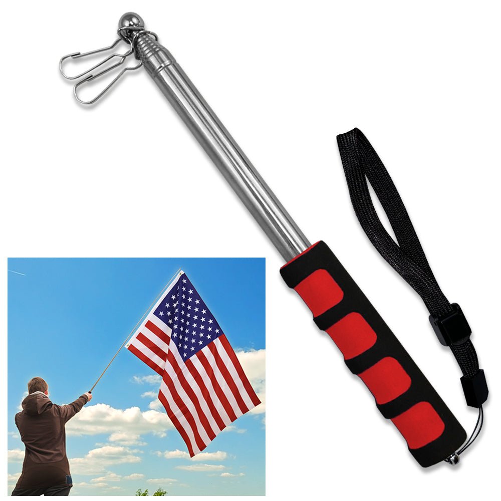 5ft Hand - Held Collapsible Flag Pole (Red) - Flags Importer