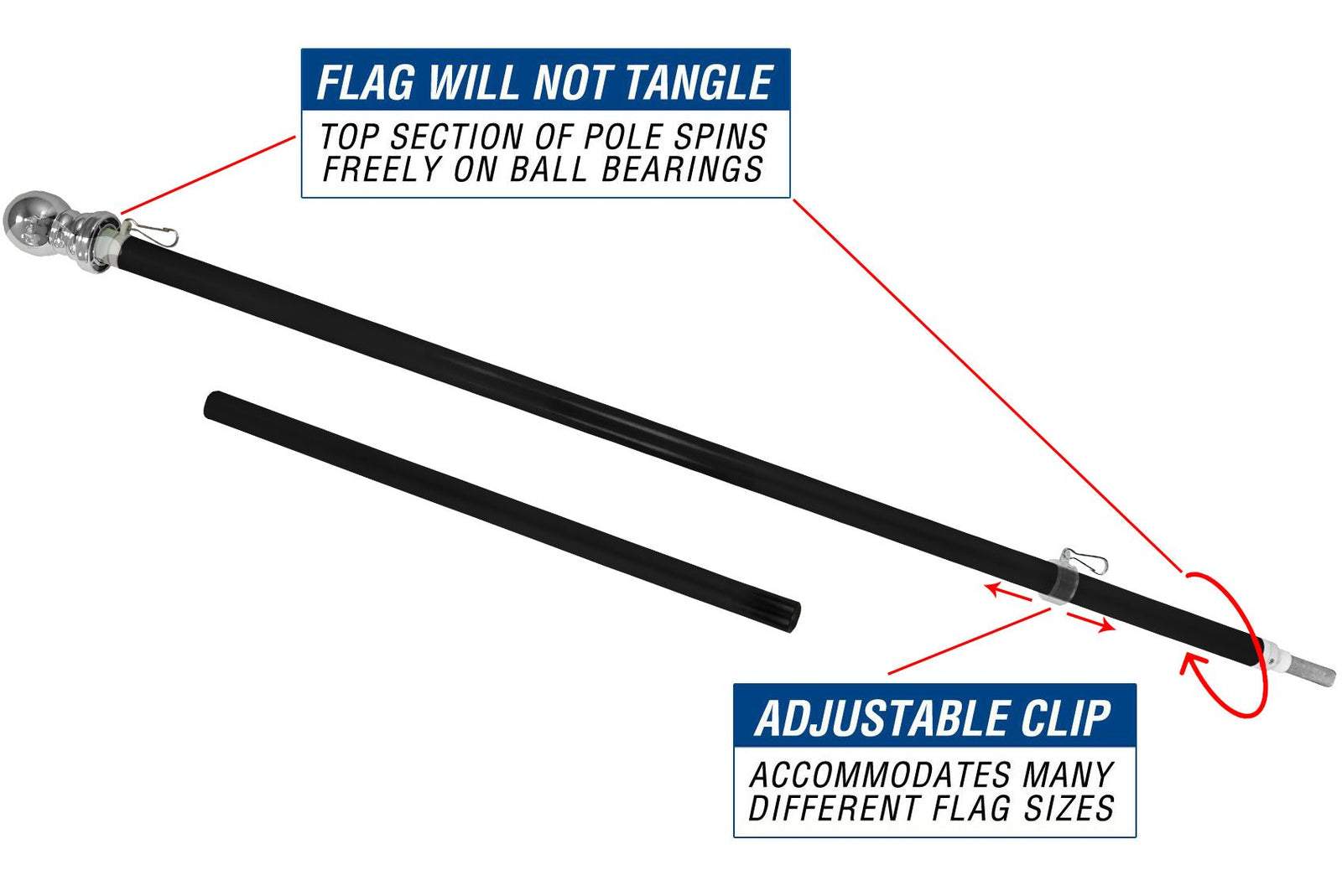 5ft Spinning Stabilizer Flag Pole (Black) - Flags Importer