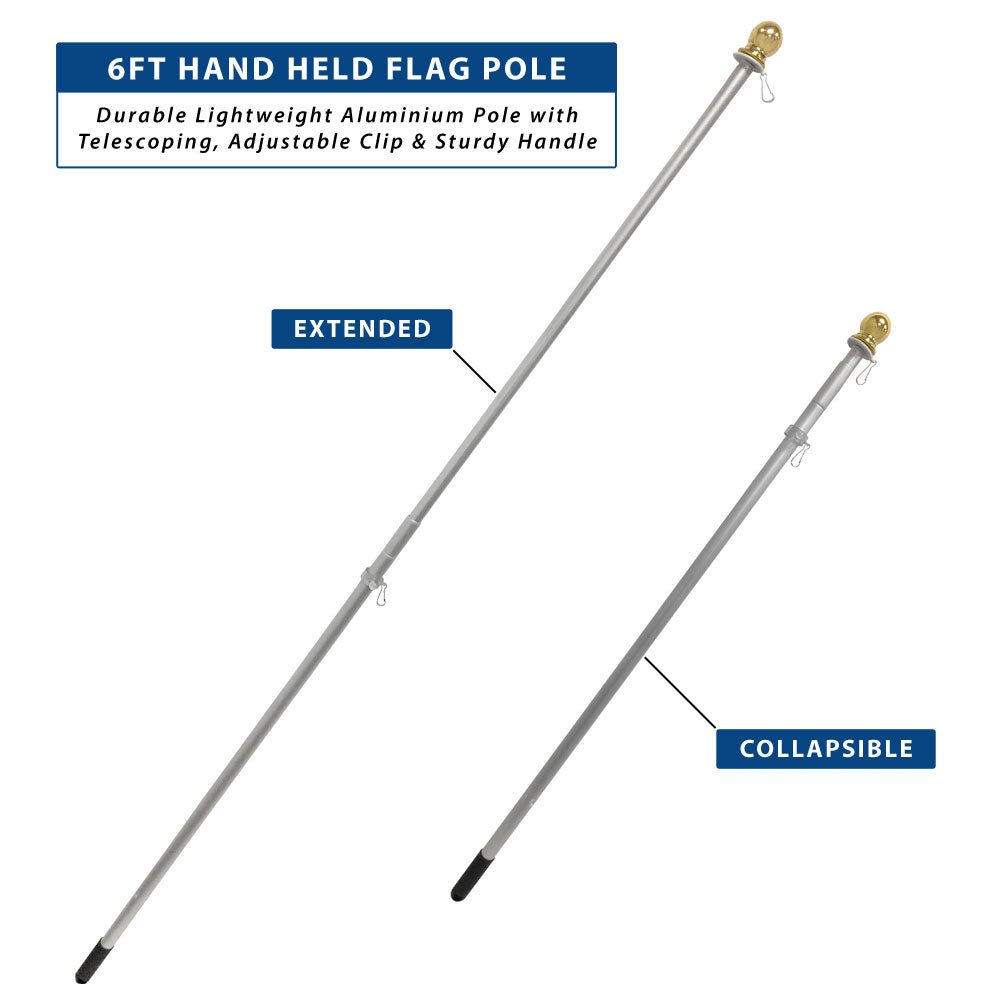 6ft Aluminum Hand - Held Flag Pole - Flags Importer