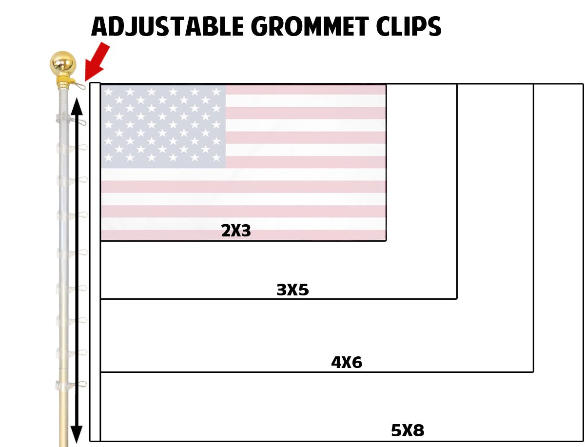 8ft Silver Flag Pole and Gold Base Kit (Ball Top) - Flags Importer