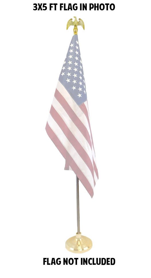 8ft Silver Flag Pole and Gold Base Kit (Eagle Top) - Flags Importer