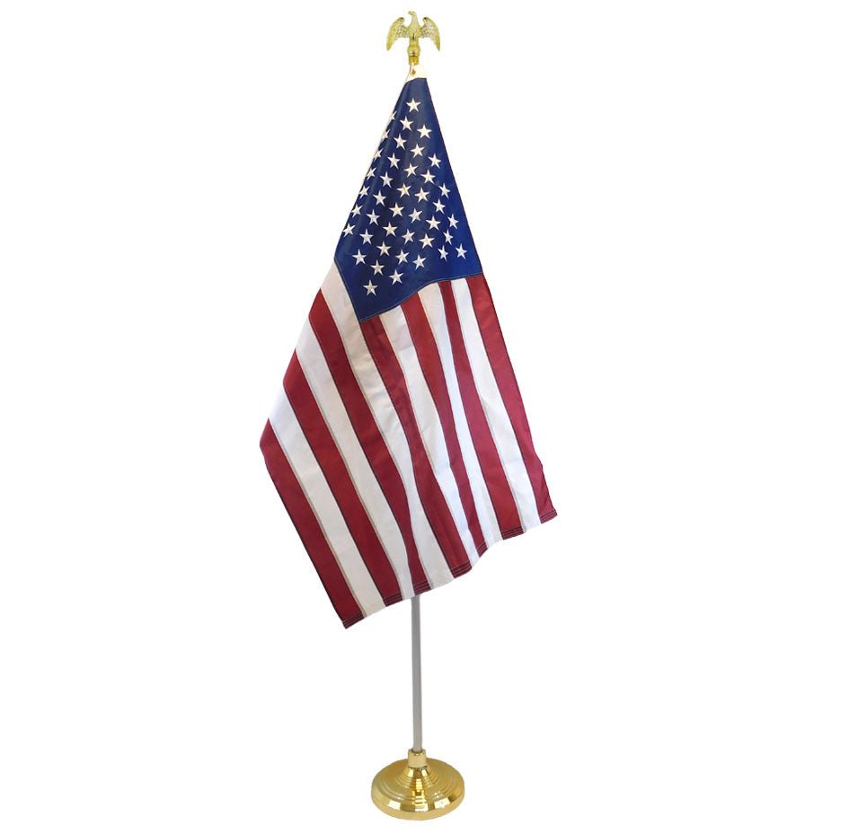 8ft Silver Indoor Pole and American Made USA Flag Kit - Flags Importer