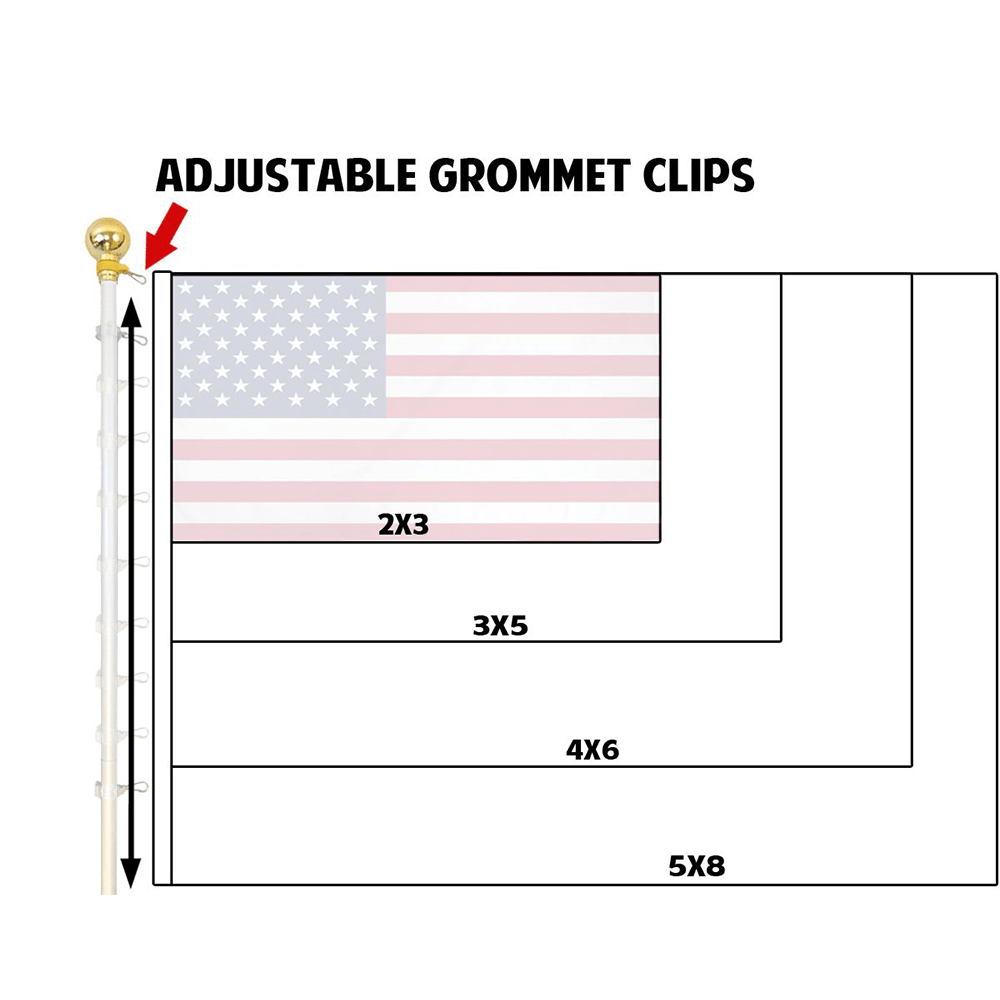 8ft White Aluminum Flag Pole (Ball Top) - Flags Importer