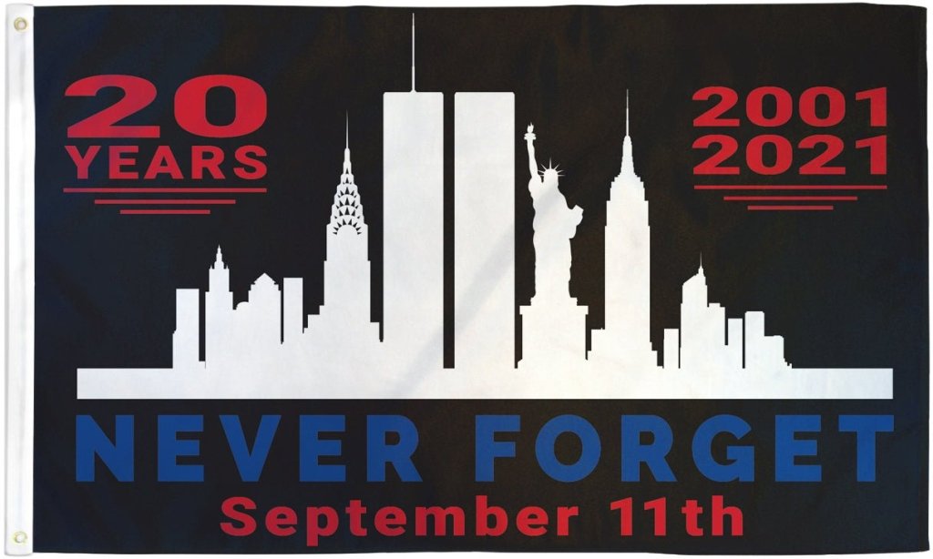 9/11 Never Forget (20 Years) Flag 3x5ft Poly - Flags Importer