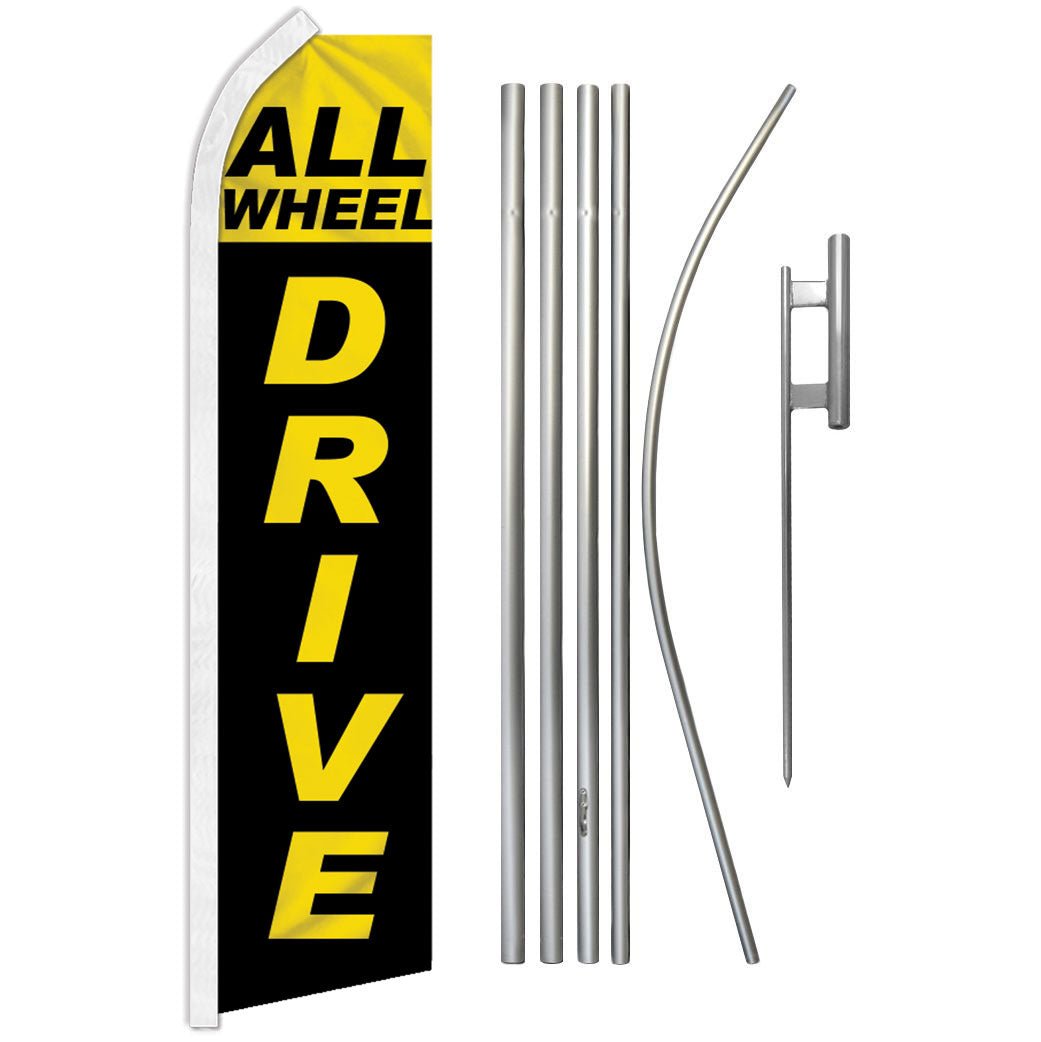 All Wheel Drive (Black & Yellow) Super Flag & Pole Kit - Flags Importer