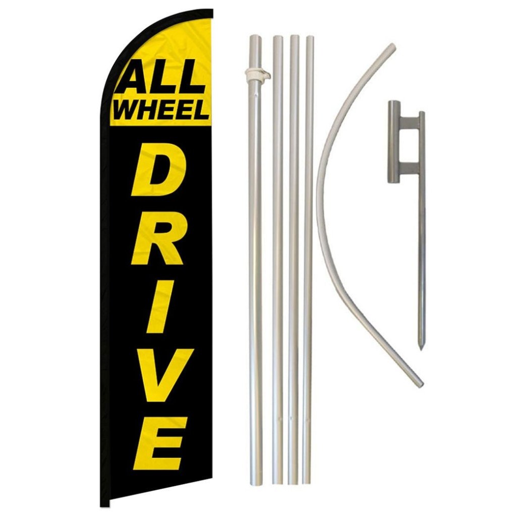 All Wheel Drive (Black & Yellow) Windless Banner Flag & Pole Kit - Flags Importer