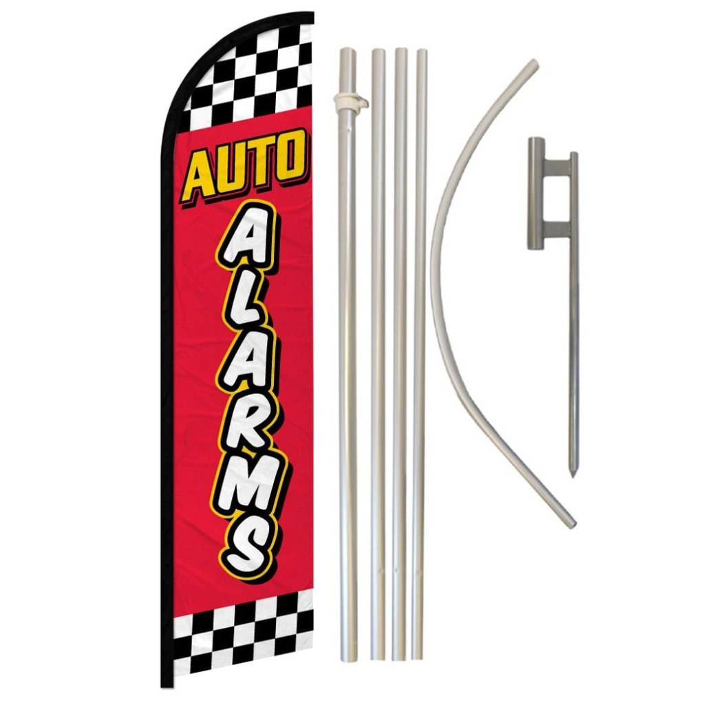 Auto Alarms (Red Checkered) Windless Banner Flag & Pole Kit - Flags Importer