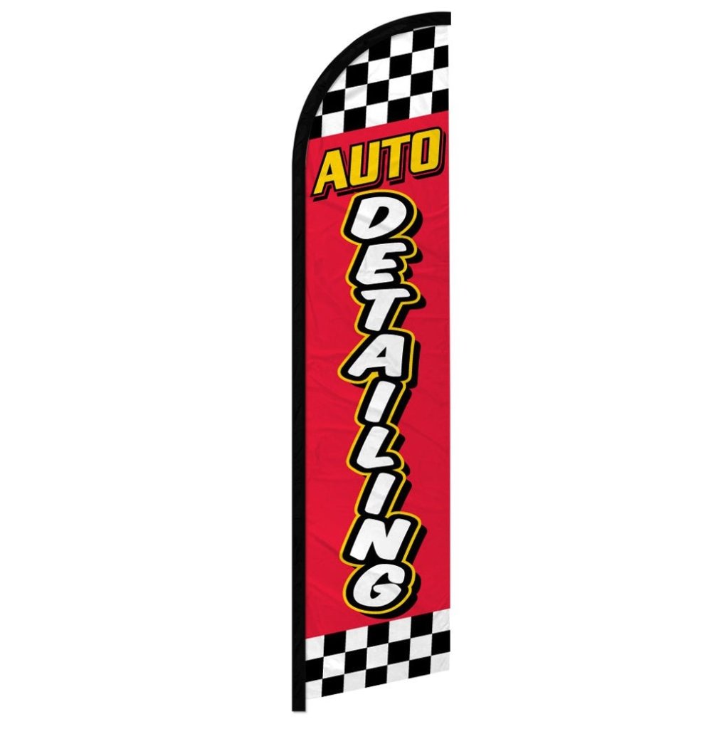 Auto Detailing (Red Checkered) Windless Banner Flag - Flags Importer