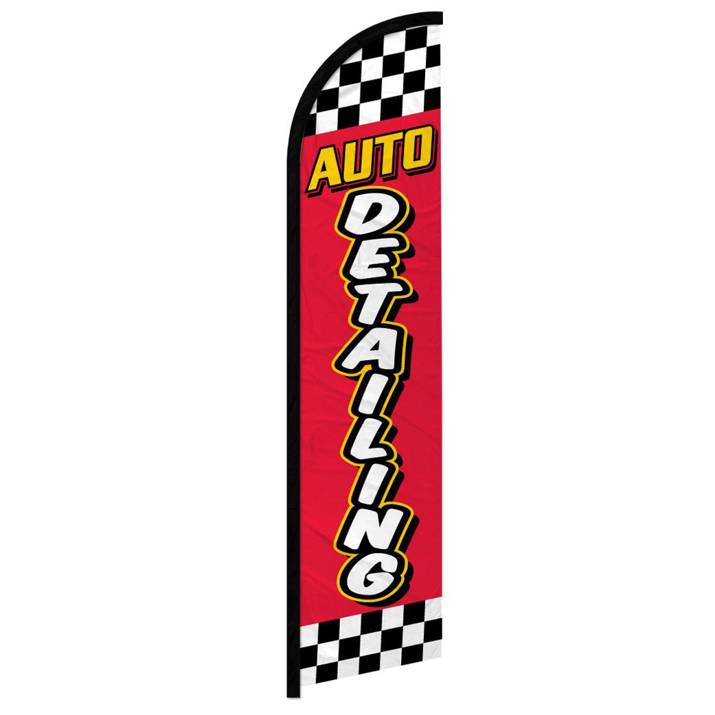 Auto Detailing (Red Checkered) Windless Banner Flag - Flags Importer