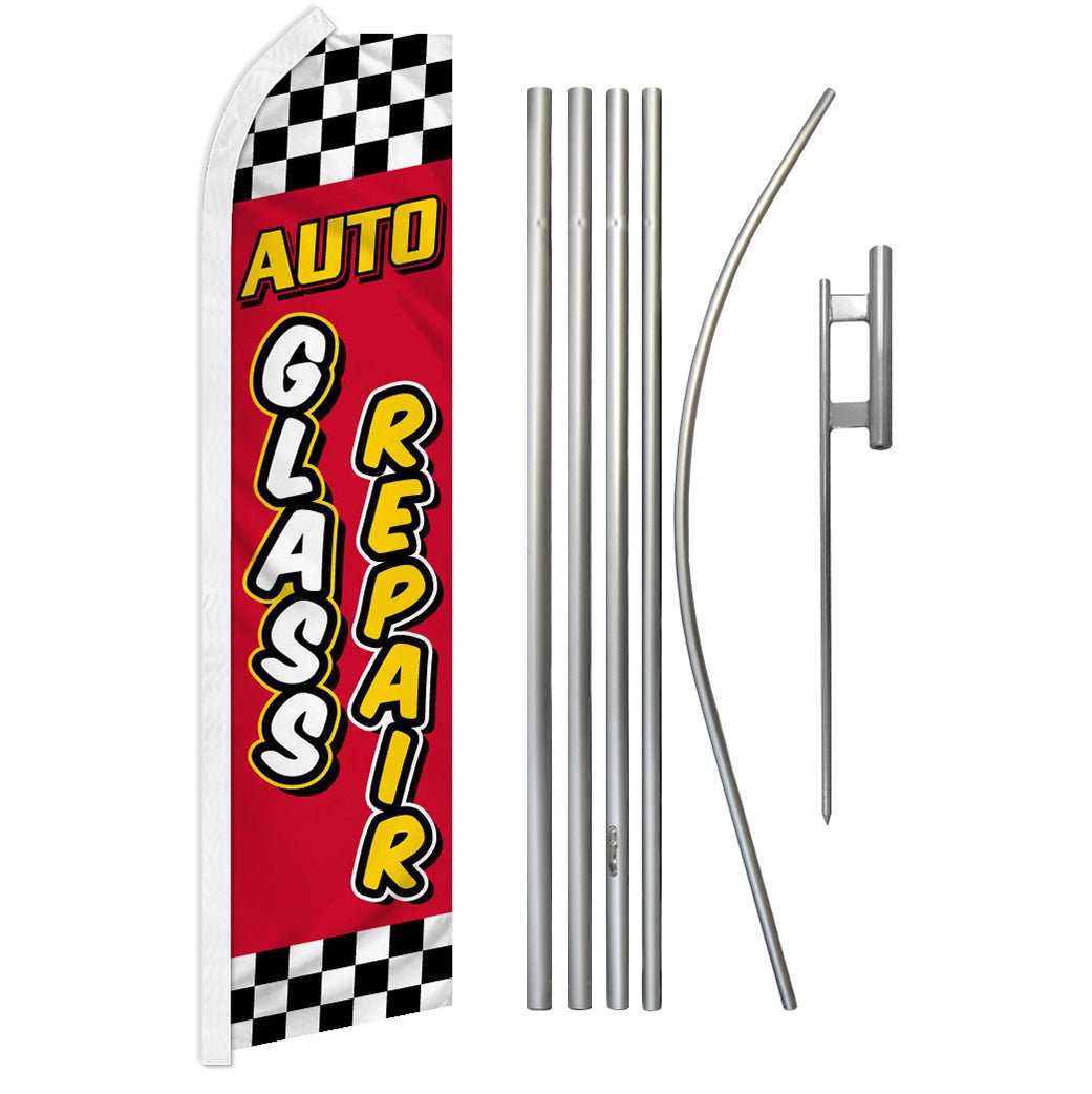 Auto Glass Repair (Red & Yellow) Super Flag & Pole Kit - Flags Importer