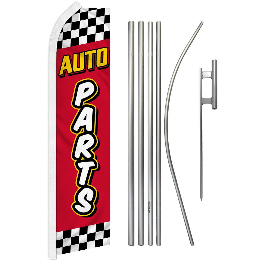 Auto Parts (Red Checkered) Super Flag & Pole Kit - Flags Importer