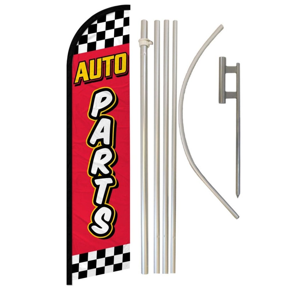 Auto Parts (Red Checkered) Windless Banner Flag & Pole Kit - Flags Importer