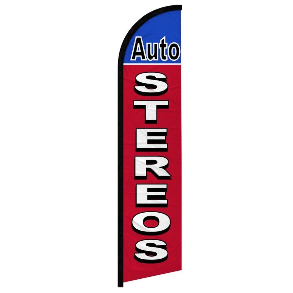 Auto Stereos (Red & Blue) Windless Banner Flag - Flags Importer