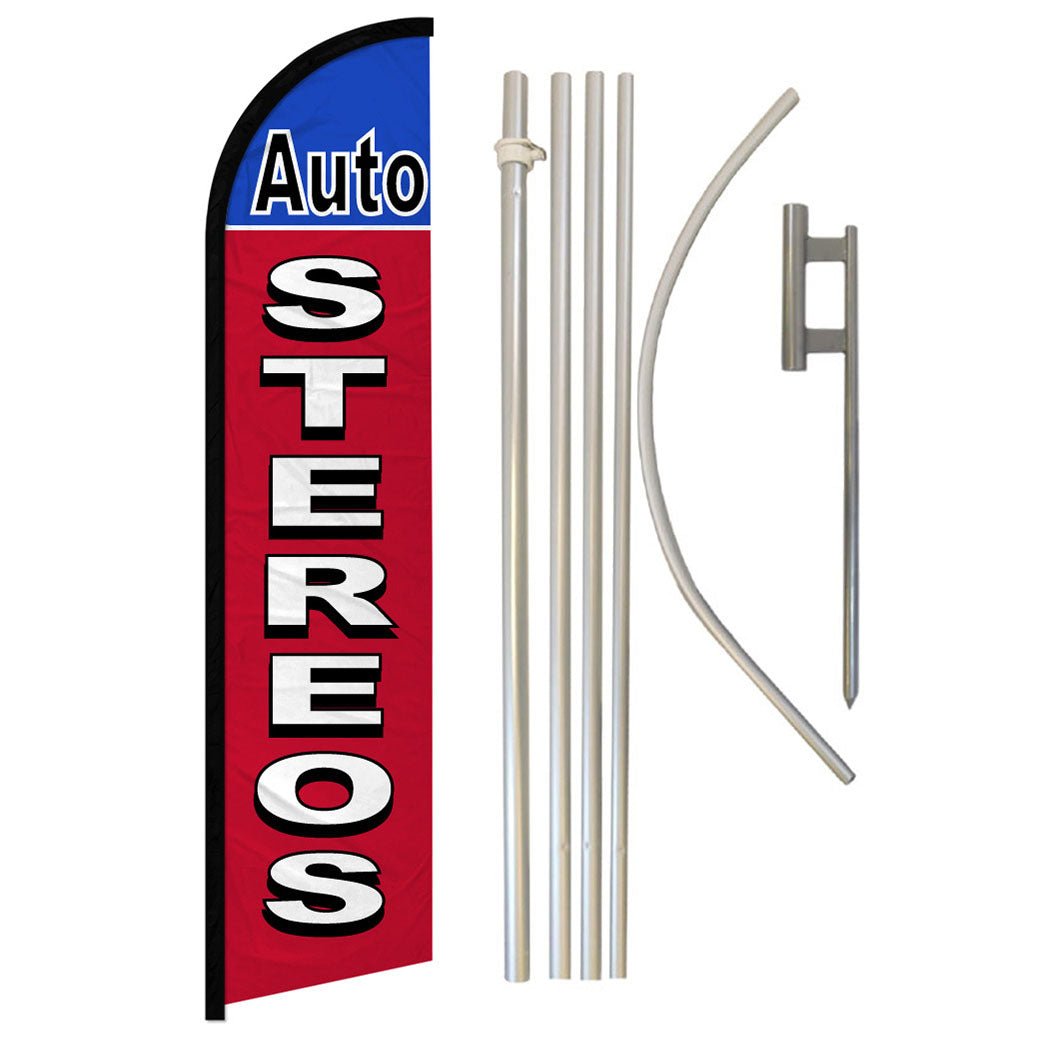 Auto Stereos (Red & Blue) Windless Banner Flag & Pole Kit - Flags Importer