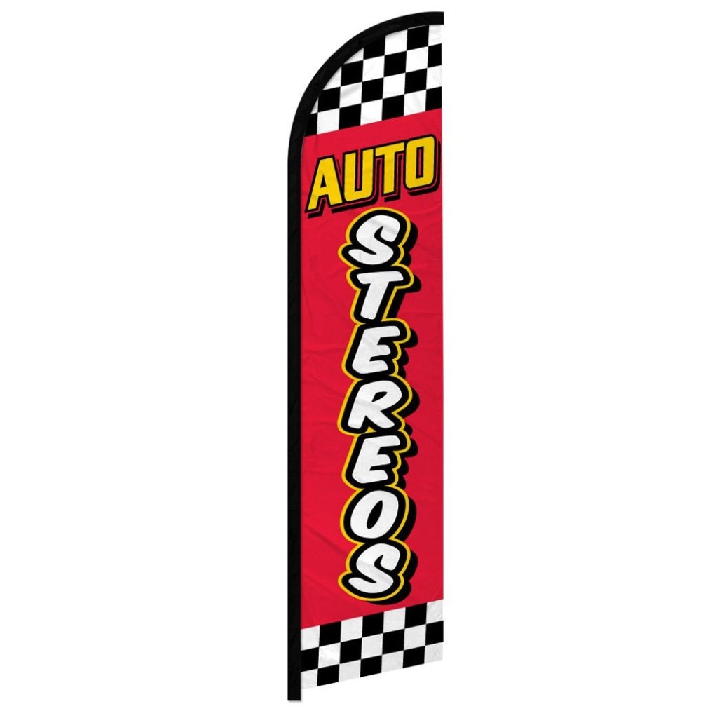 Auto Stereos (Red Checkered) Windless Banner Flag - Flags Importer