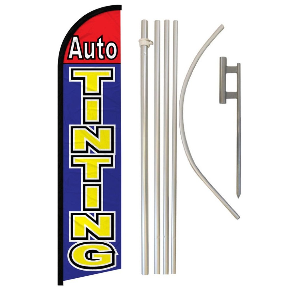 Auto Tinting (Red & Blue) Windless Banner Flag & Pole Kit - Flags Importer