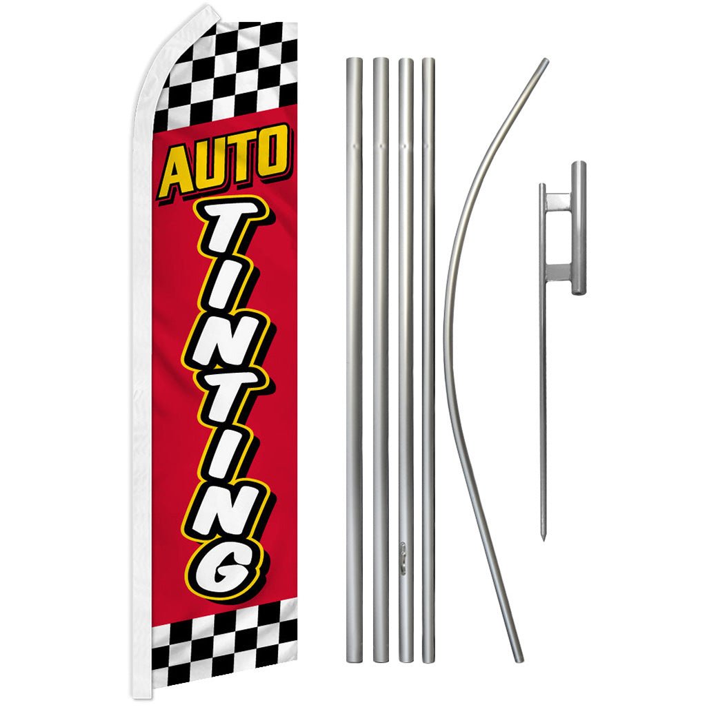 Auto Tinting (Red Checkered) Super Flag & Pole Kit - Flags Importer