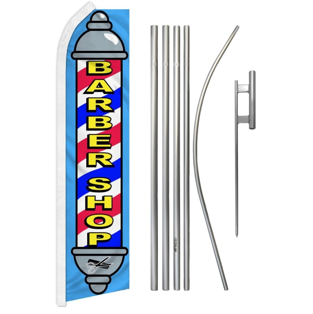 Barber Shop (Blue) Super Flag & Pole Kit - Flags Importer