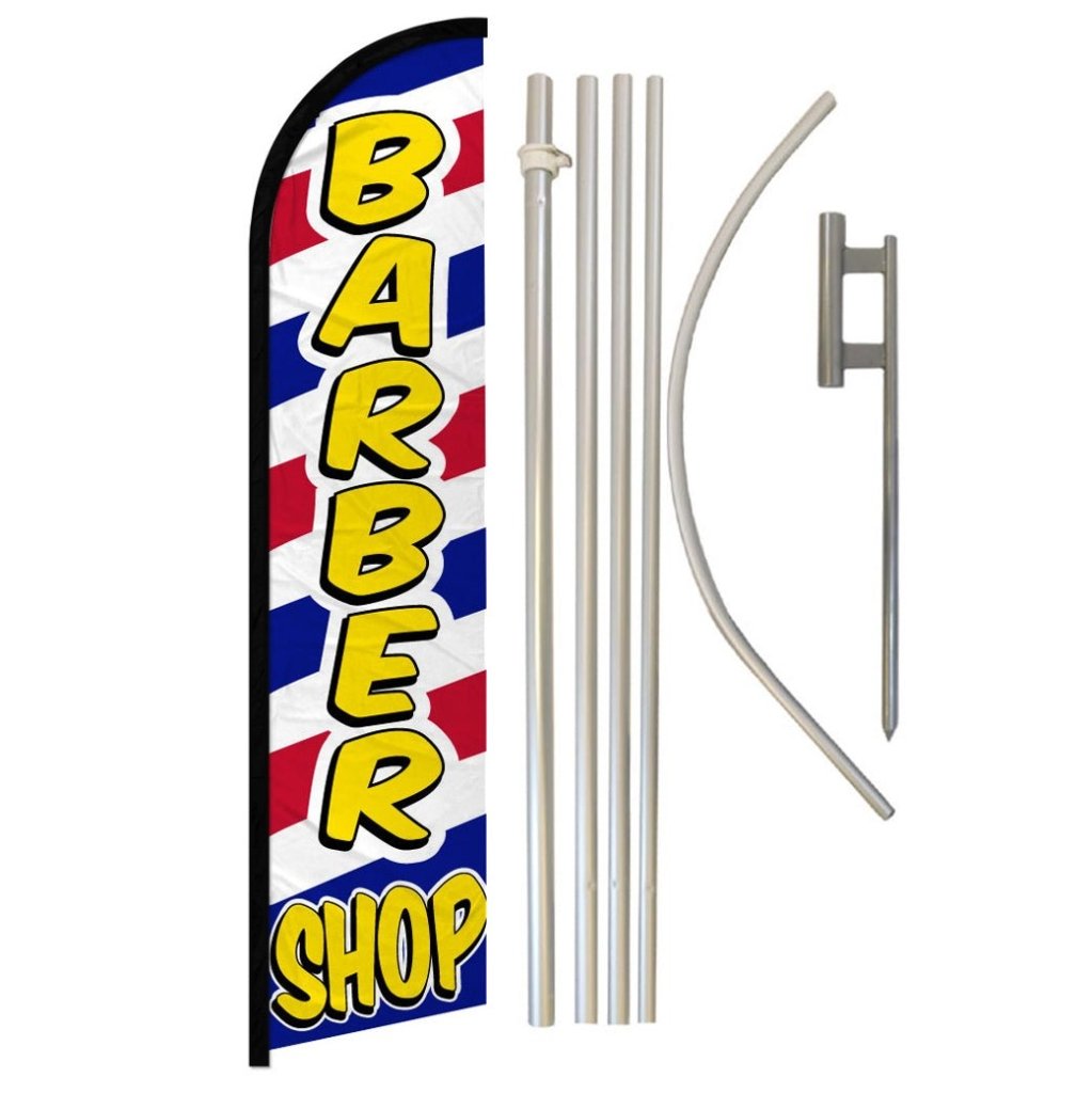 Barber Shop (Letters) Windless Banner Flag & Pole Kit - Flags Importer