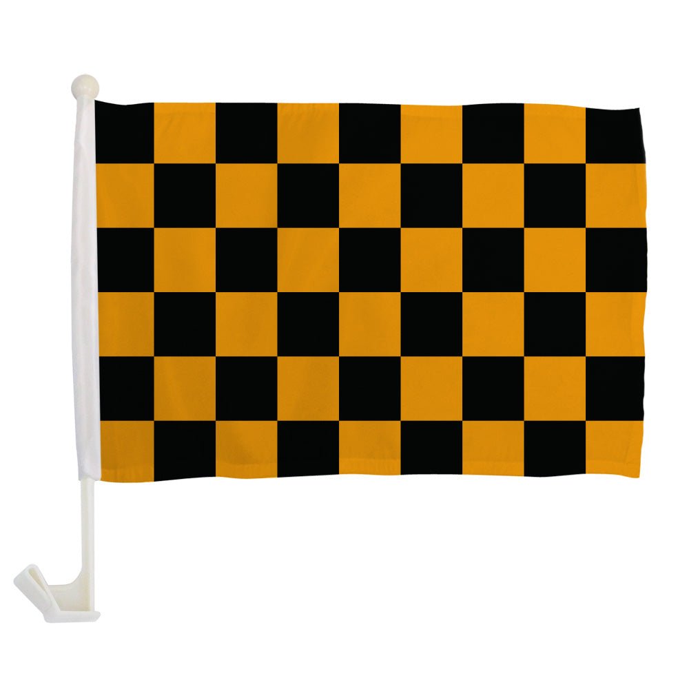 Black & Gold Checkered Single - Sided Car Flag - Flags Importer