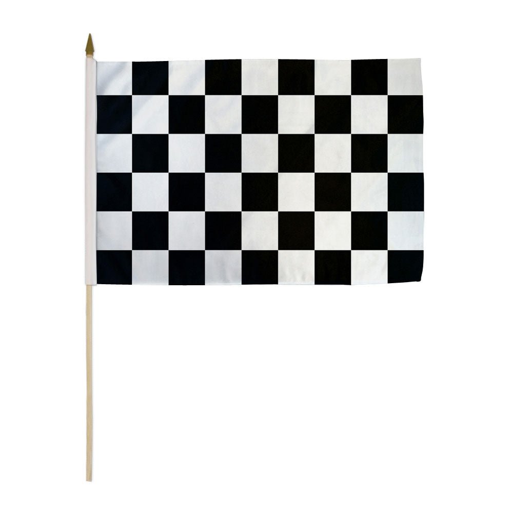 Black & White Checkered 12x18in Stick Flag - Flags Importer