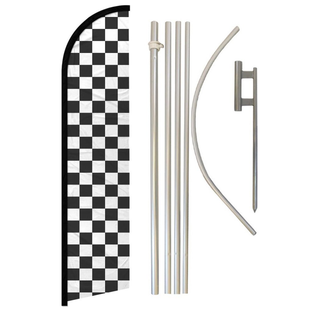 Black & White Checkered Windless Banner Flag & Pole Kit - Flags Importer