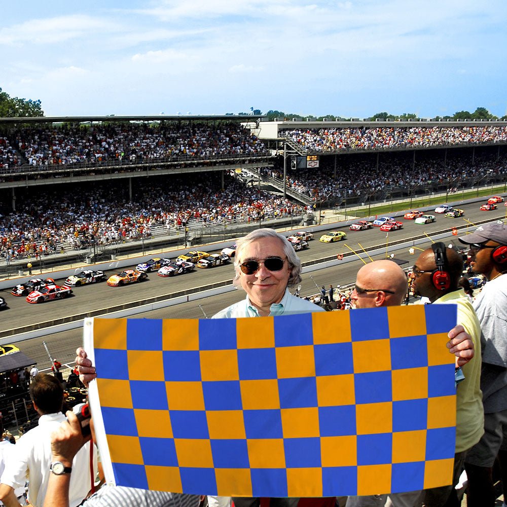 Blue & Orange Checkered Flag 3x5ft Poly - Flags Importer