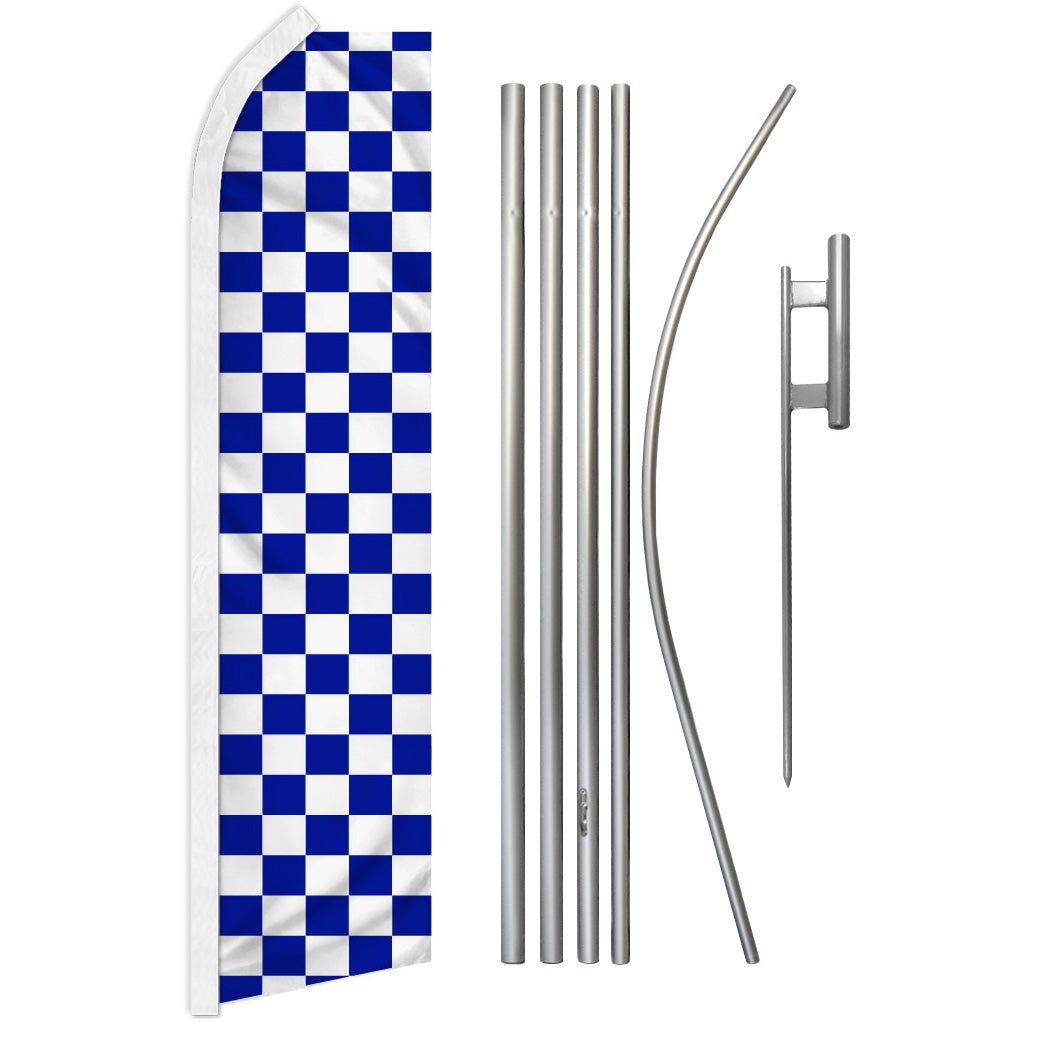 Blue & White Checkered Super Flag & Pole Kit - Flags Importer