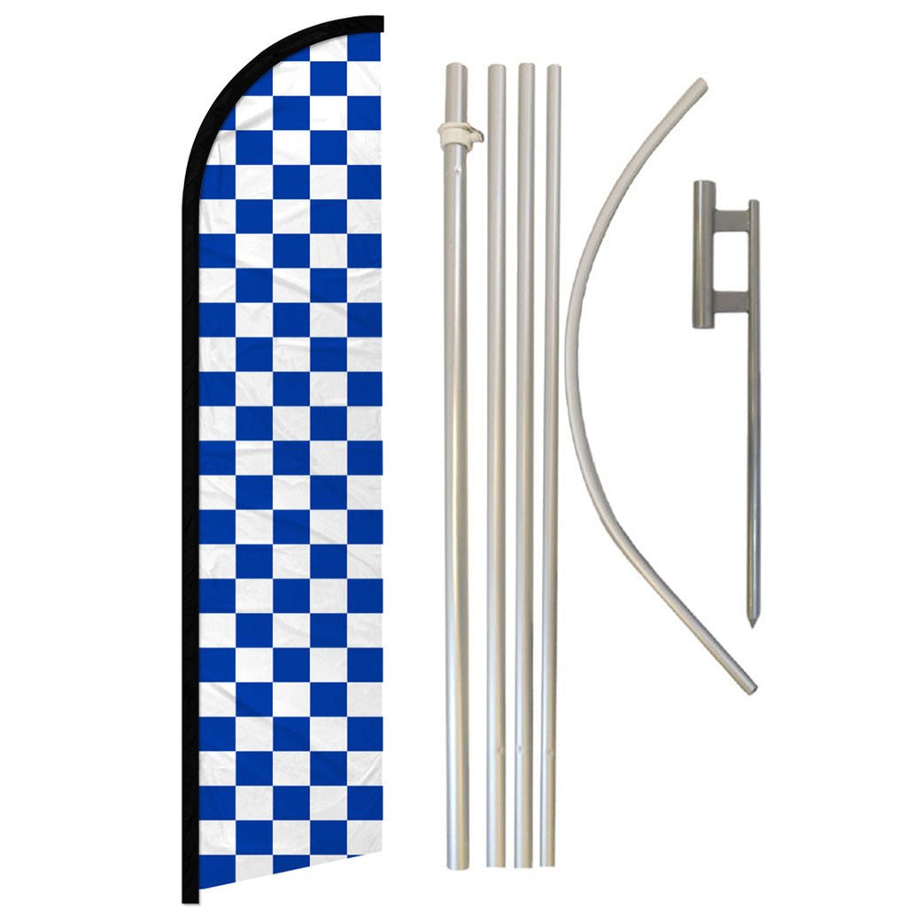 Blue & White Checkered Windless Banner Flag & Pole Kit - Flags Importer