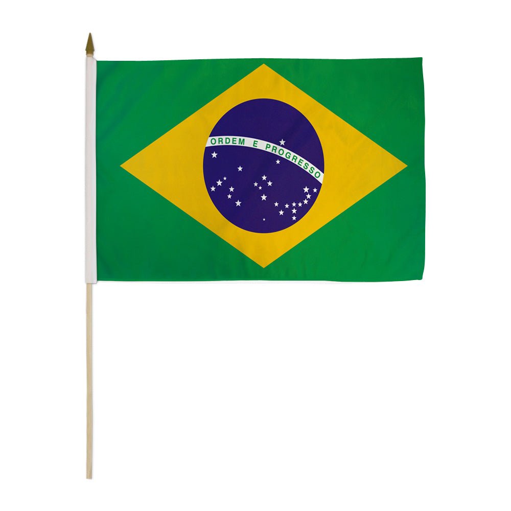 Brazil 12x18in Stick Flag - Flags Importer